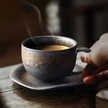 Чашка чая из японского фарфора, чашка винтажного кофе, бокал вина, бокал креативной черной керамической чашки