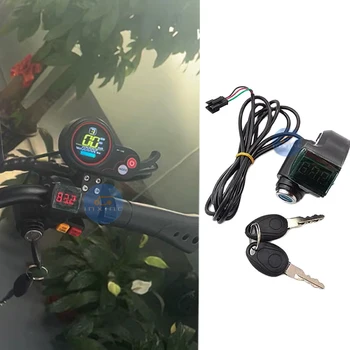 Электрический скутер ЖК-дисплей с дроссельной заслонкой для большого пальца, Вольтметр, цифровой дисплей напряжения, выключатель питания с замком-ключом, Аксессуары для электровелосипедов