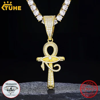 Ювелирные изделия в стиле хип-хоп с подвеской в виде креста, полностью муассанитовое ожерелье с изящной ювелирной теннисной цепочкой